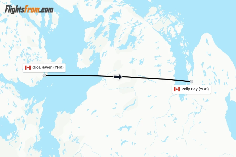 Flights from Gjoa Haven to Pelly Bay route map