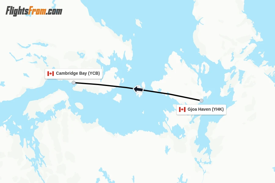 Flights from Gjoa Haven to Cambridge Bay route map