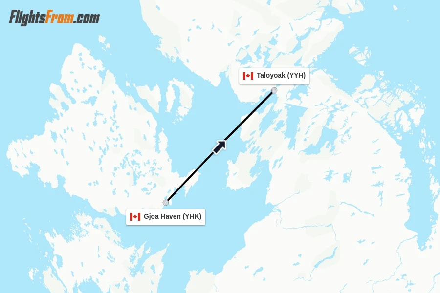 Flights from Gjoa Haven to Taloyoak route map