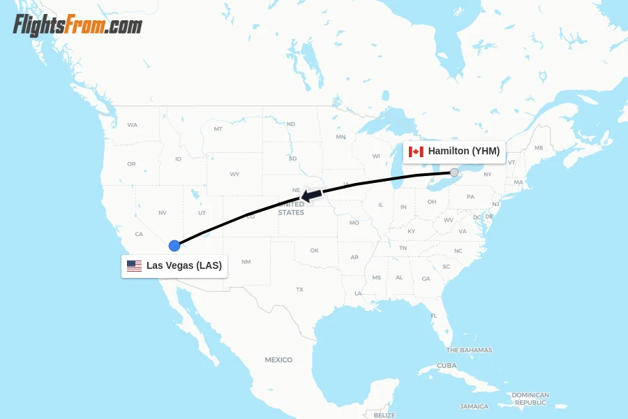 Flights from Hamilton to Las Vegas route map