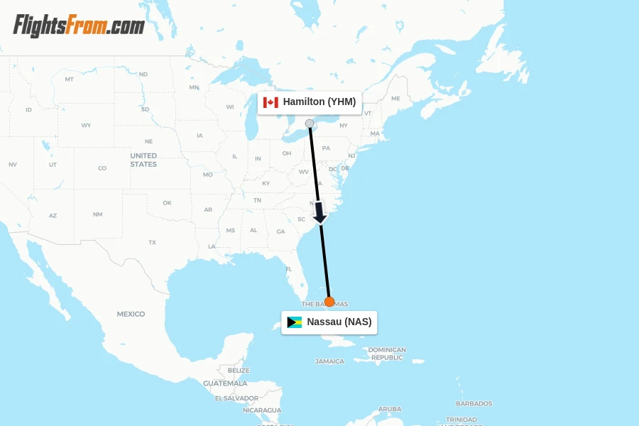 Flights from Hamilton to Nassau route map