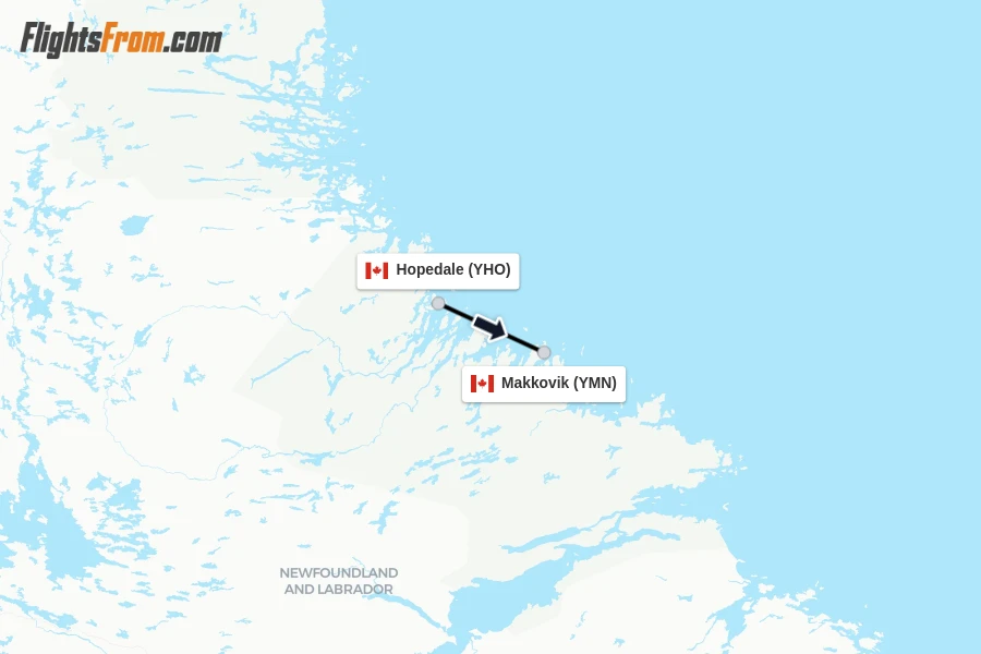 Flights from Hopedale to Makkovik route map