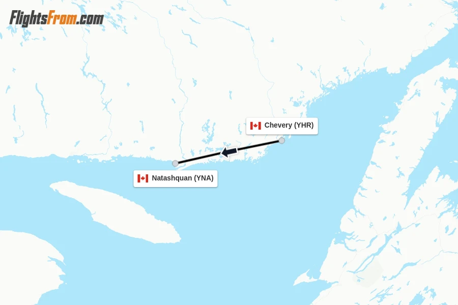 Flights from Chevery to Natashquan route map