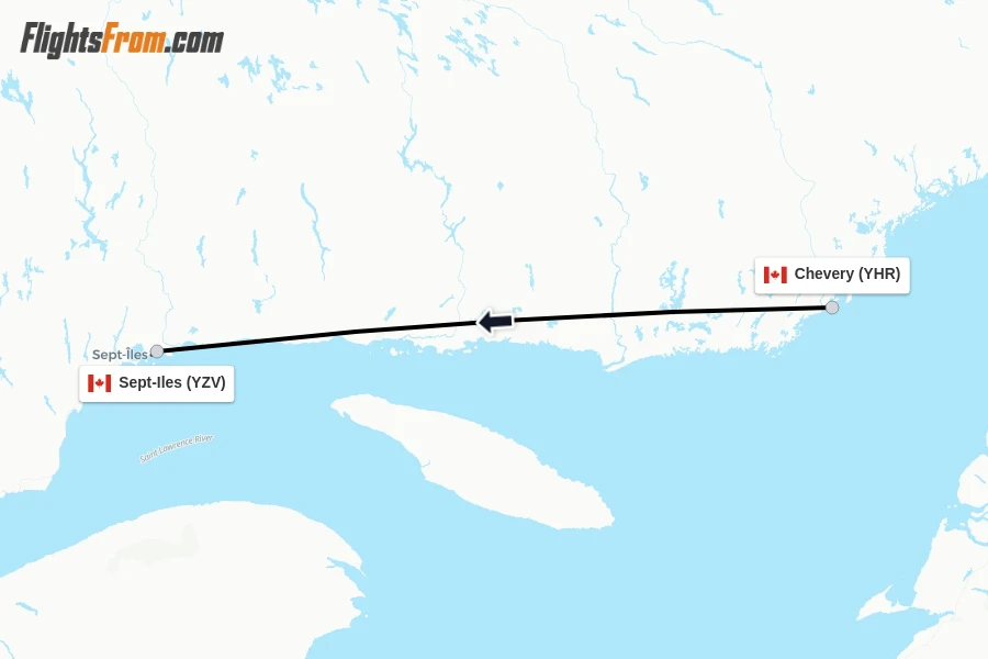 Flights from Chevery to Sept-Iles route map