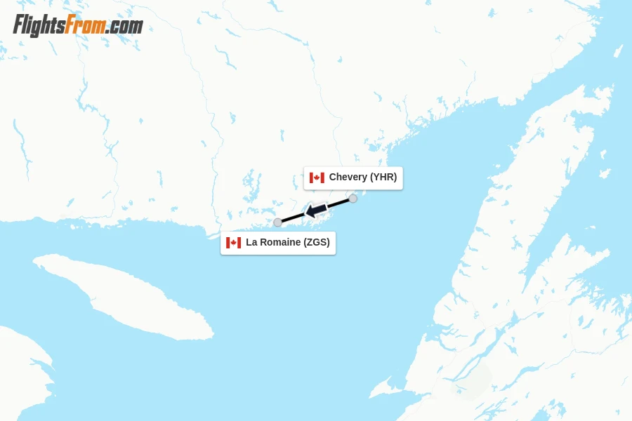 Flights from Chevery to La Romaine route map