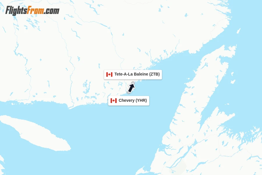 Flights from Chevery to Tete-A-La Baleine route map