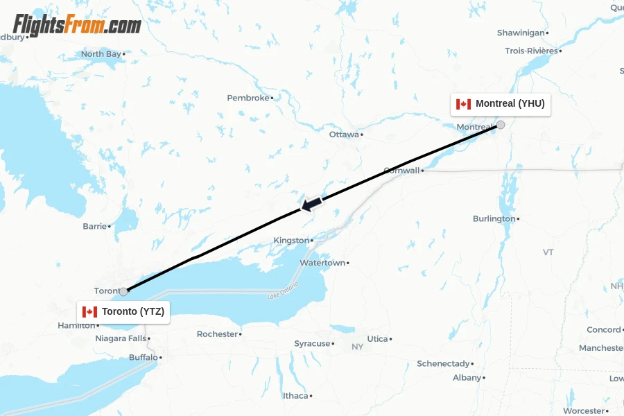 Flights from Montreal to Toronto route map