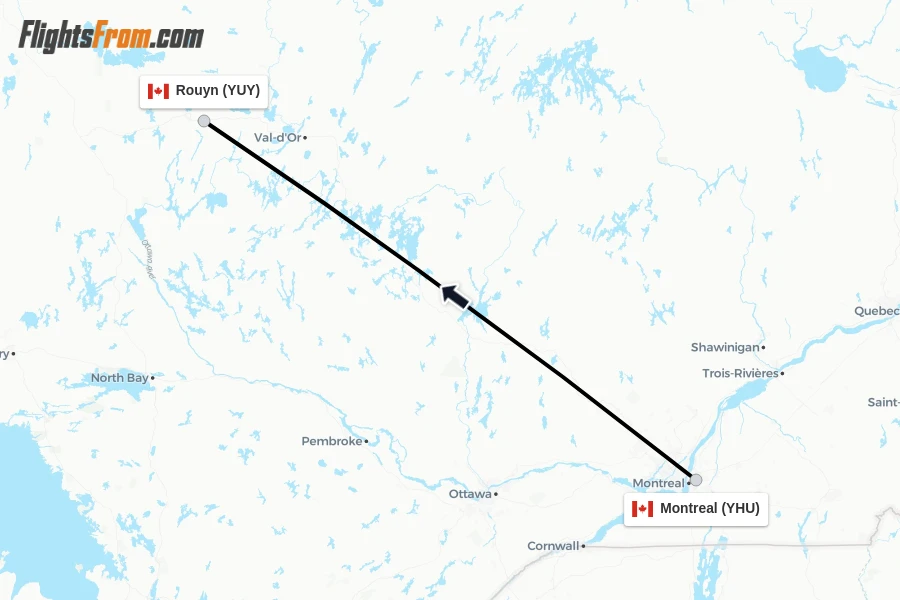 Flights from Montreal to Rouyn route map