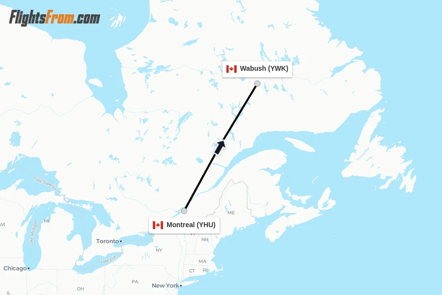 Flights from Montreal to Wabush route map