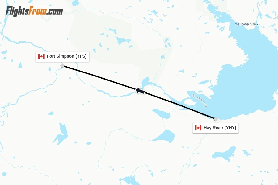 Flights from Hay River to Fort Simpson route map
