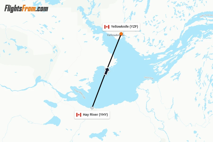 Flights from Hay River to Yellowknife route map