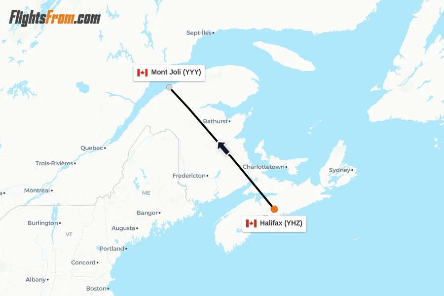Flights from Halifax to Mont Joli route map