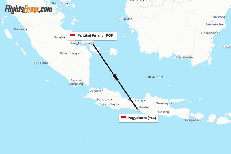 Flights from Yogyakarta to Pangkal Pinang route map