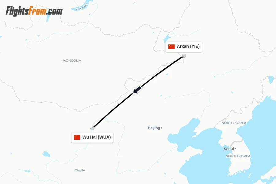 Flights from Arxan to Wu Hai route map