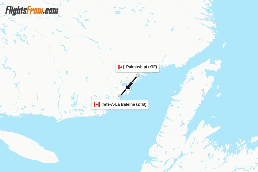 Flights from Pakuashipi to Tete-A-La Baleine route map