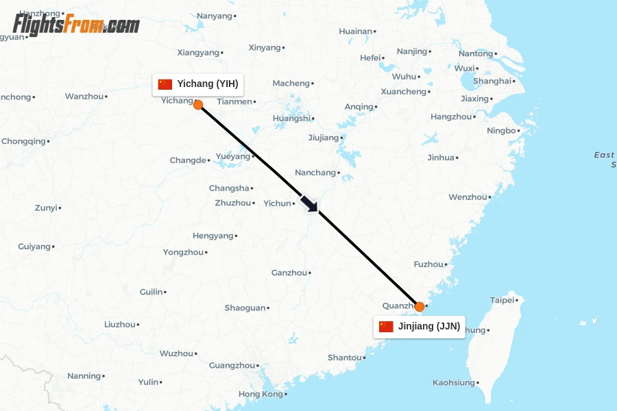 Flights from Yichang to Jinjiang route map