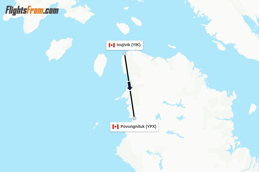 Flights from Ivujivik to Povungnituk route map