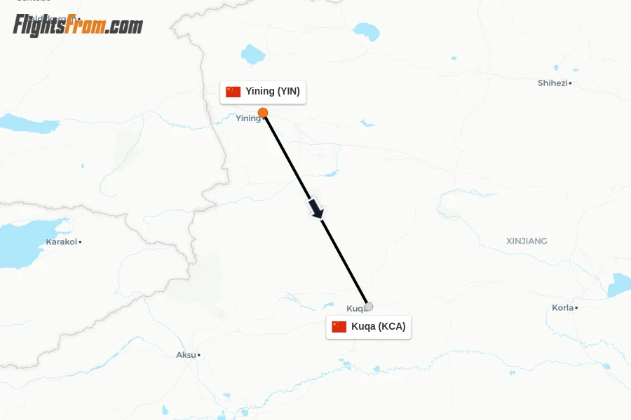 Flights from Yining to Kuqa route map