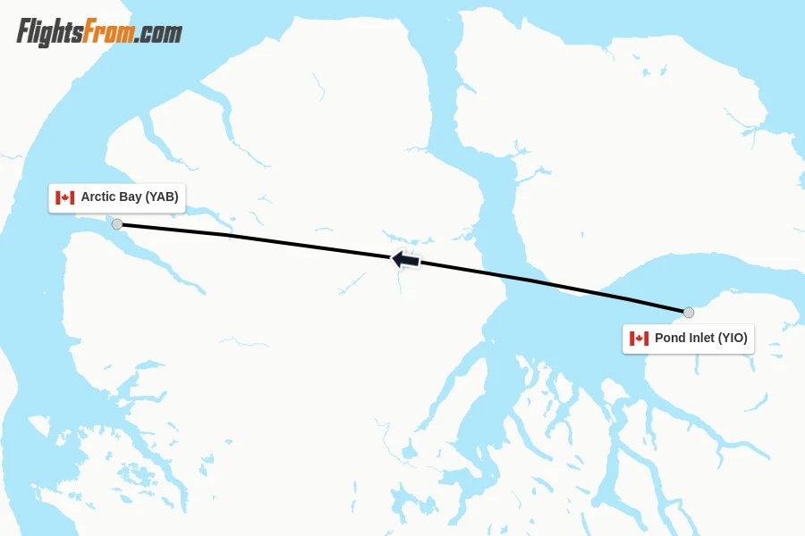 Flights from Pond Inlet to Arctic Bay route map