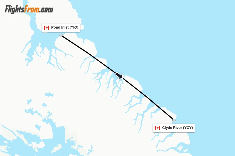 Flights from Pond Inlet to Clyde River route map