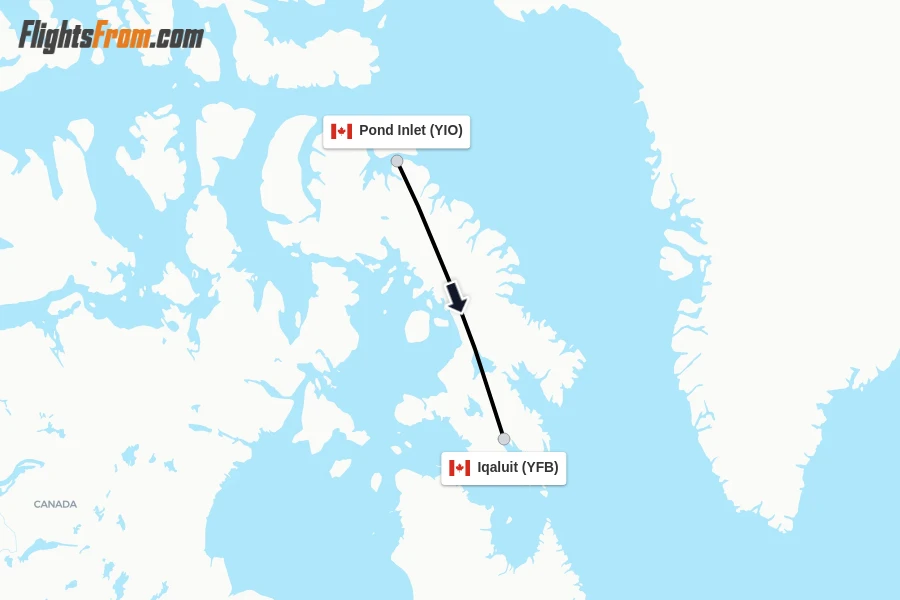 Flights from Pond Inlet to Iqaluit route map