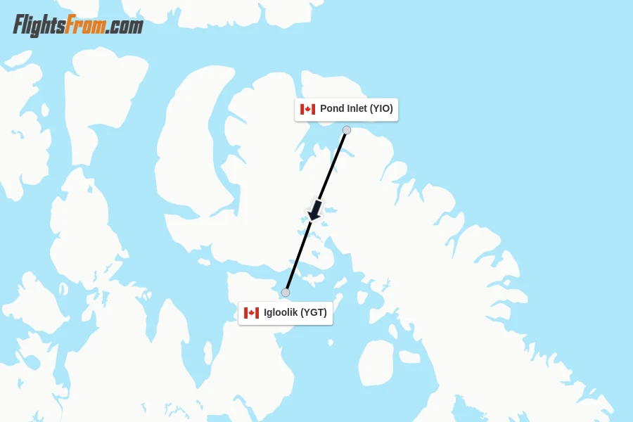 Flights from Pond Inlet to Igloolik route map