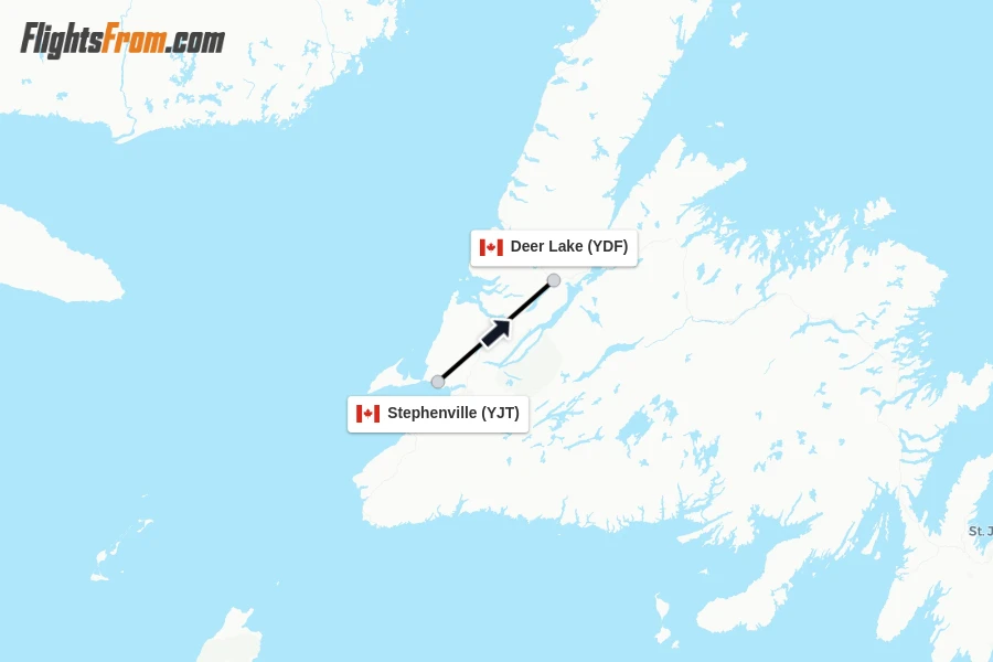 Flights from Stephenville to Deer Lake route map