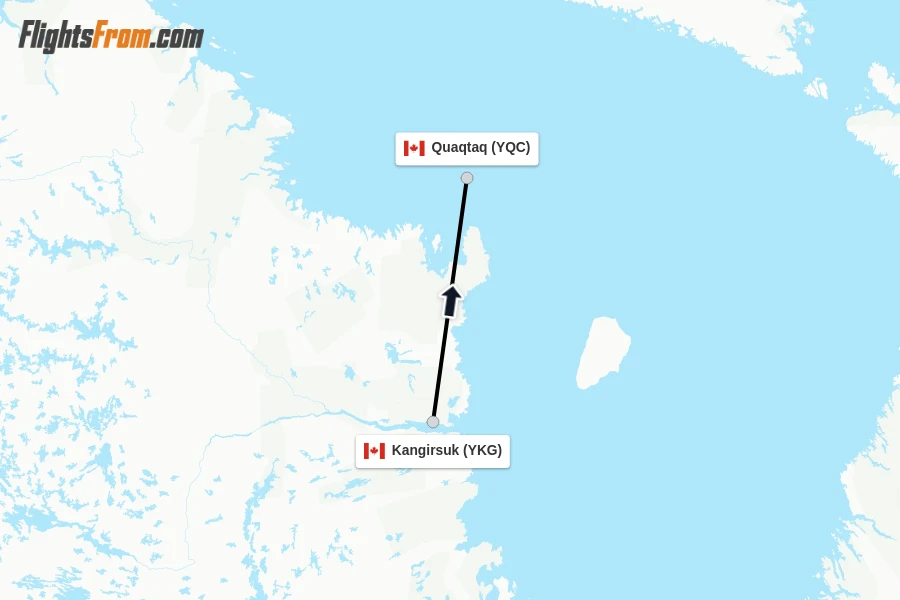 Flights from Kangirsuk to Quaqtaq route map