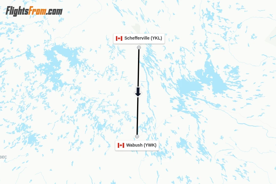 Flights from Schefferville to Wabush route map