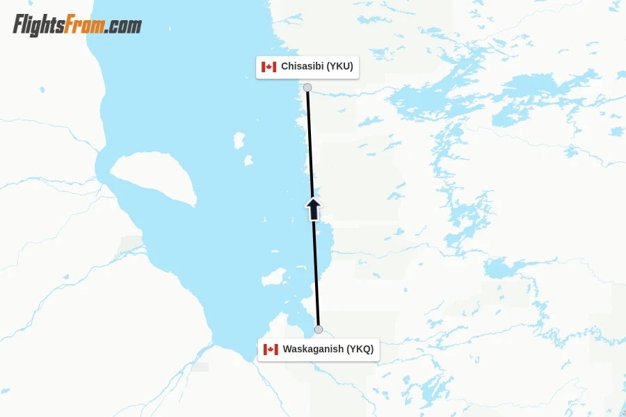 Flights from Waskaganish to Chisasibi route map