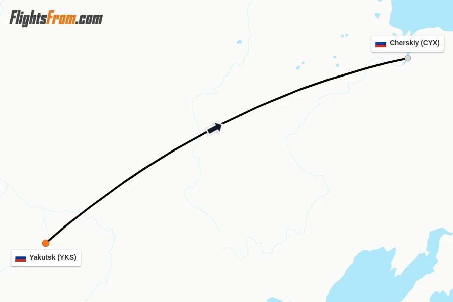 Flights from Yakutsk to Cherskiy route map