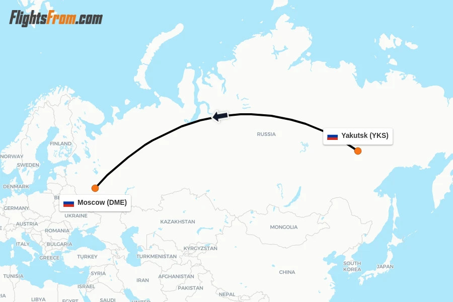 Flights from Yakutsk to Moscow route map