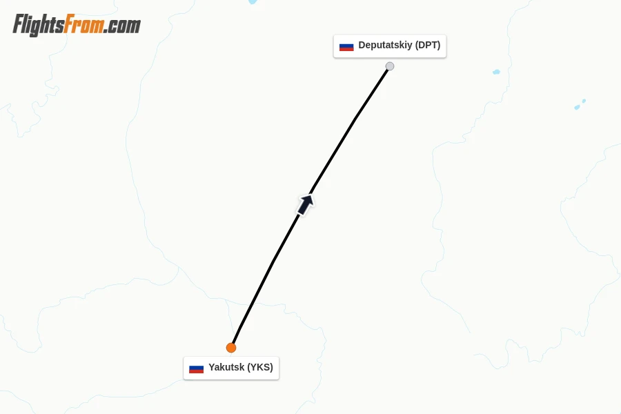 Flights from Yakutsk to Deputatskiy route map