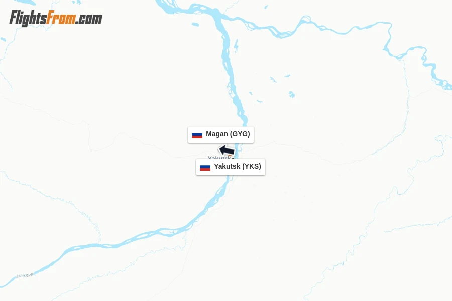 Flights from Yakutsk to Magan route map