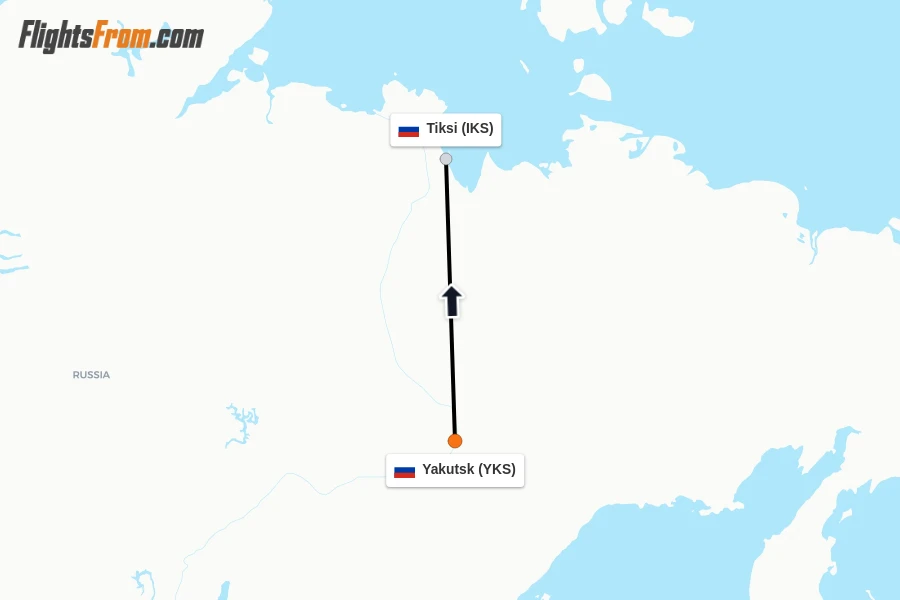 Flights from Yakutsk to Tiksi route map