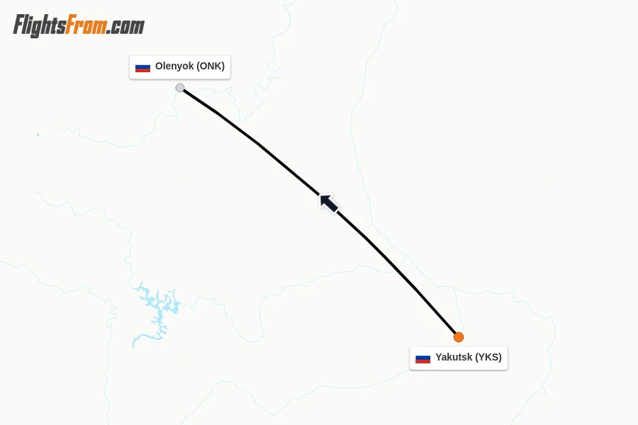 Flights from Yakutsk to Olenyok route map