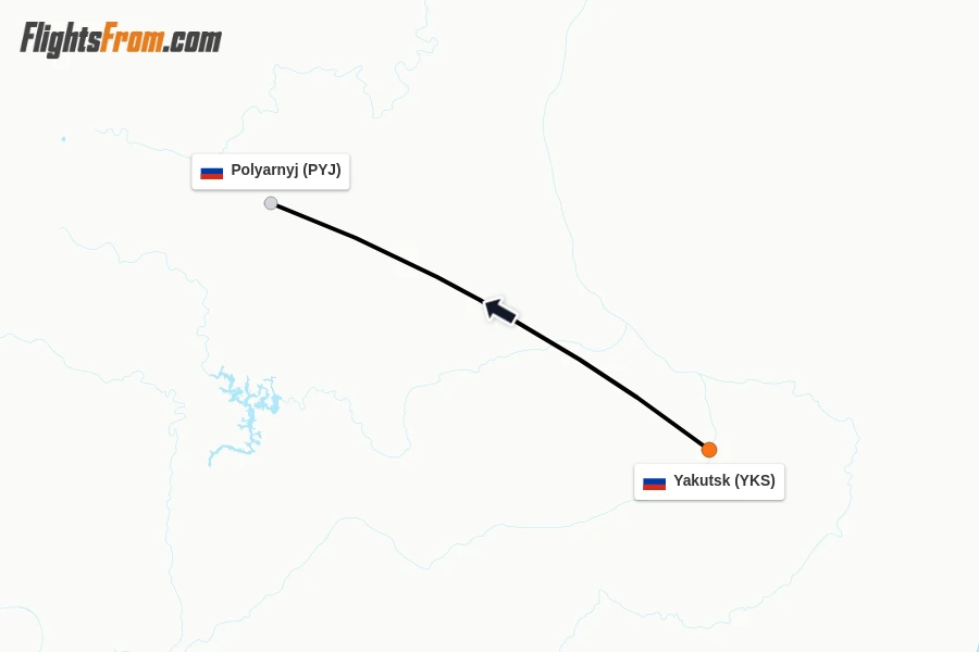 Flights from Yakutsk to Polyarnyj route map