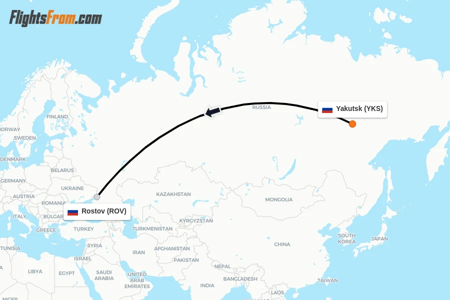 Flights from Yakutsk to Rostov route map