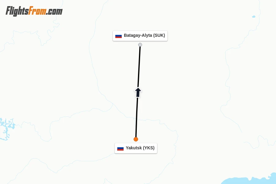 Flights from Yakutsk to Batagay-Alyta route map