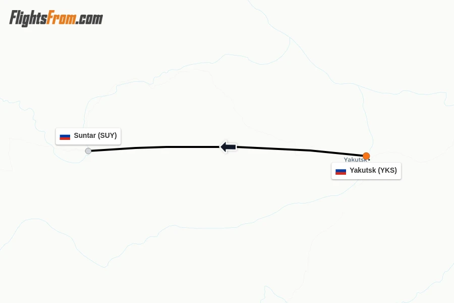 Flights from Yakutsk to Suntar route map