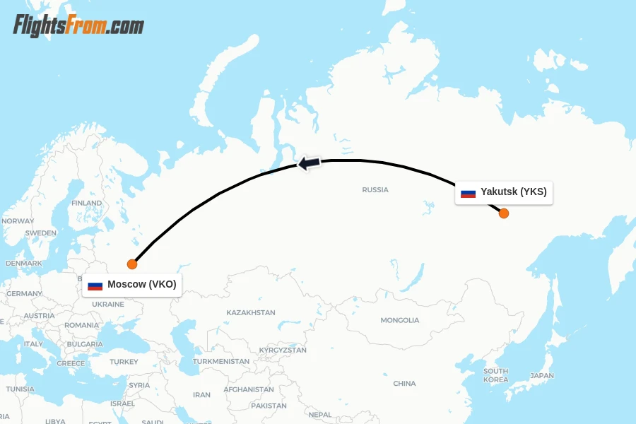 Flights from Yakutsk to Moscow route map
