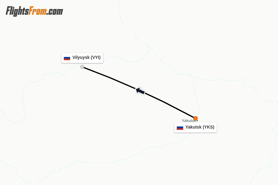 Flights from Yakutsk to Vilyuysk route map