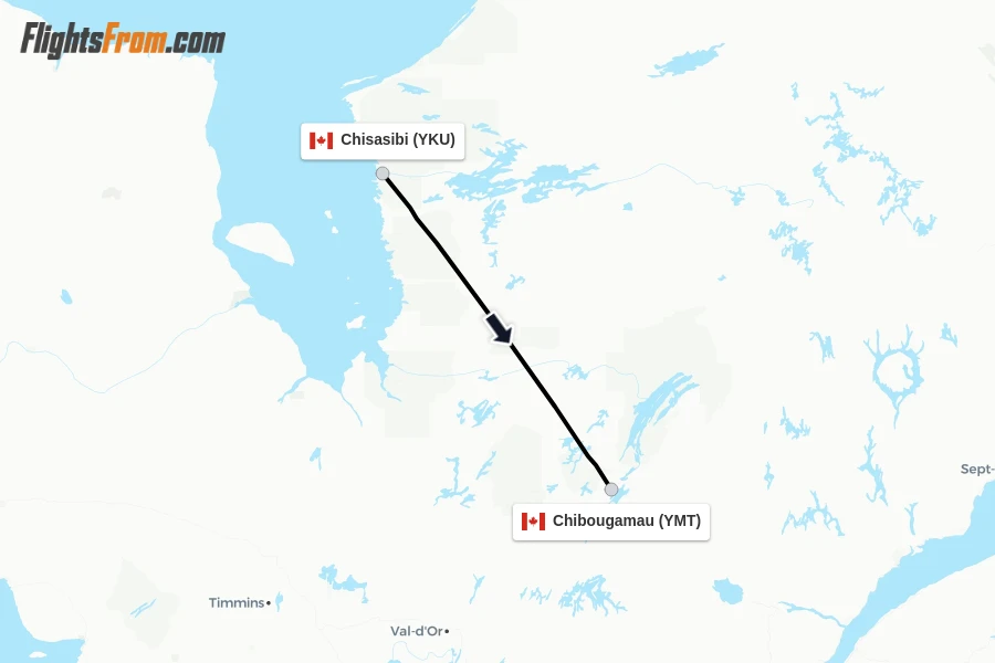 Flights from Chisasibi to Chibougamau route map