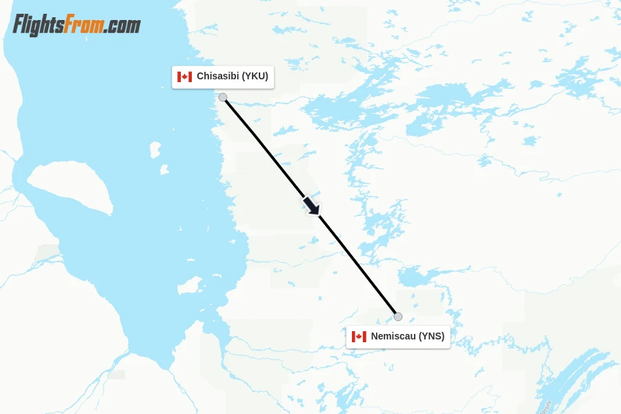 Flights from Chisasibi to Nemiscau route map