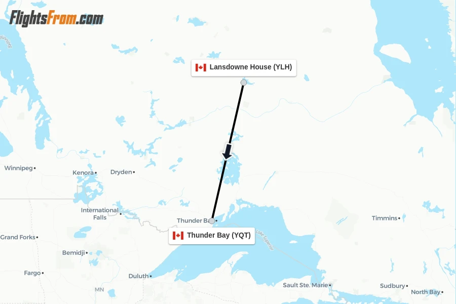 Flights from Lansdowne House to Thunder Bay route map