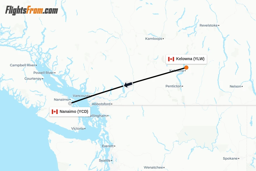Flights from Kelowna to Nanaimo route map