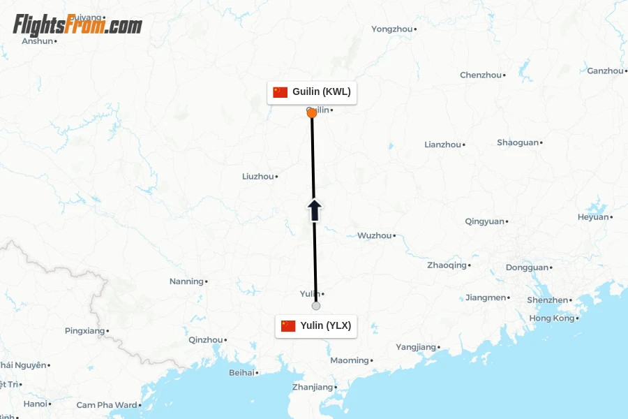 Flights from Yulin to Guilin route map