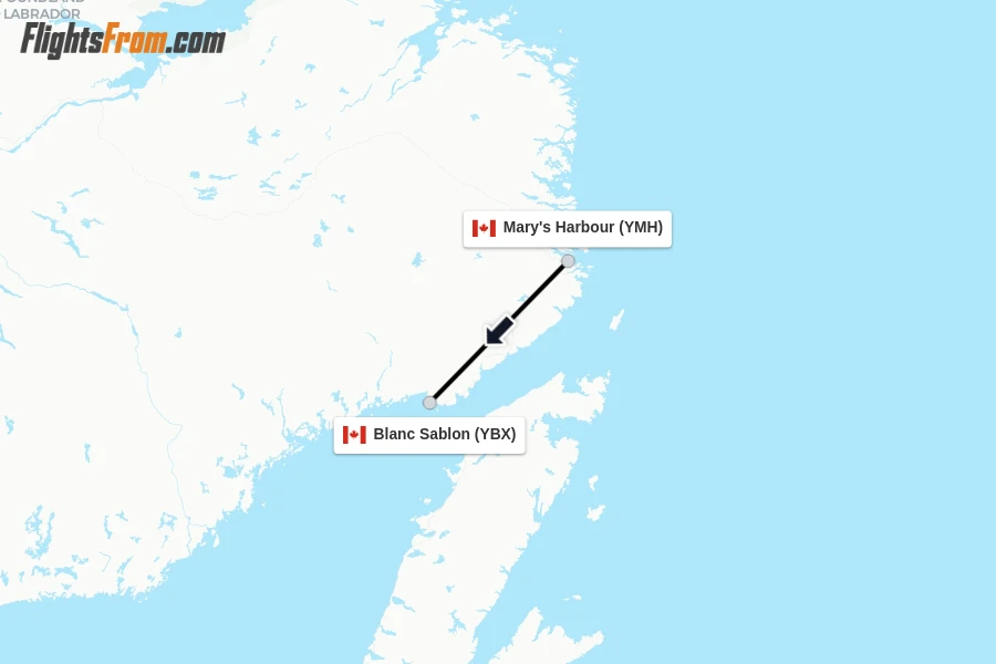 Flights from Mary's Harbour to Blanc Sablon route map