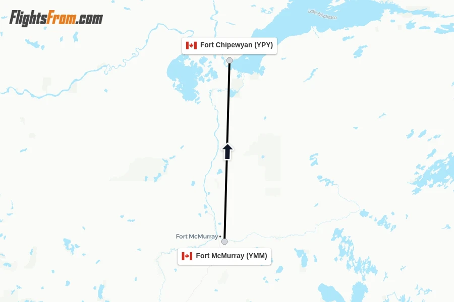 Flights from Fort McMurray to Fort Chipewyan route map