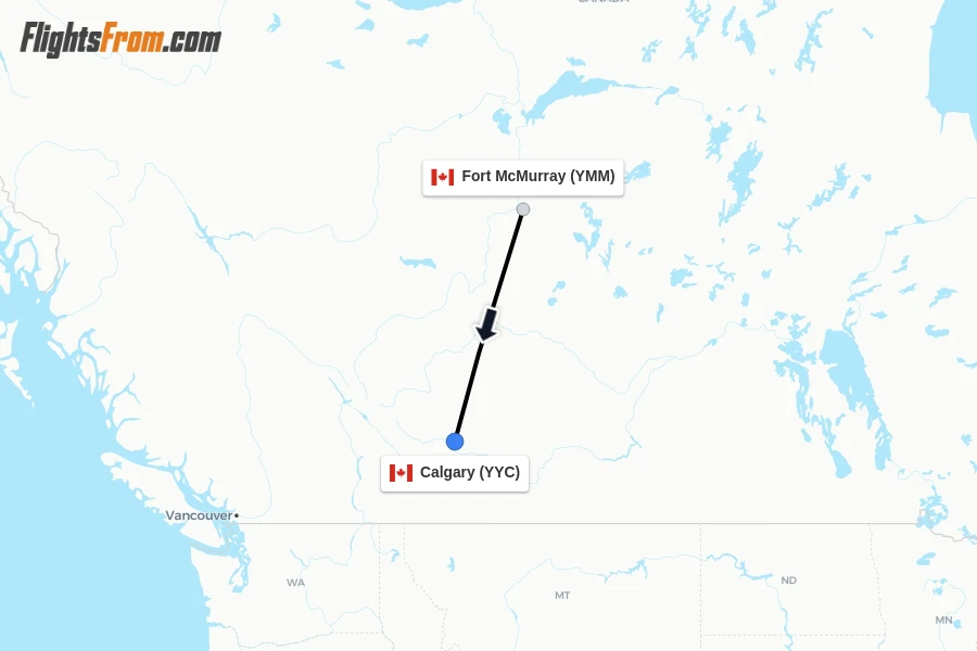 Flights from Fort McMurray to Calgary route map